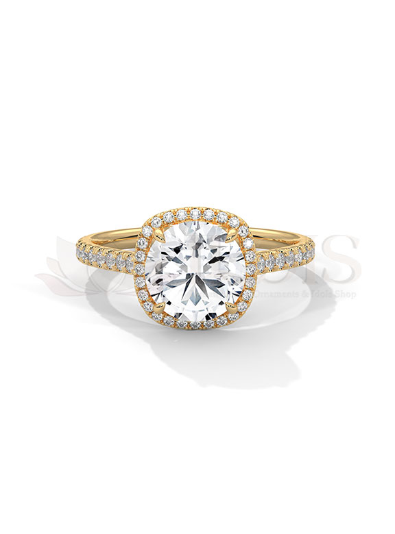 Luxe Round oldmine Cushion Halo Pave Diamond Engagement Ring